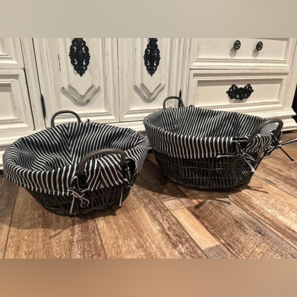 Striped Black and White Wire Baskets